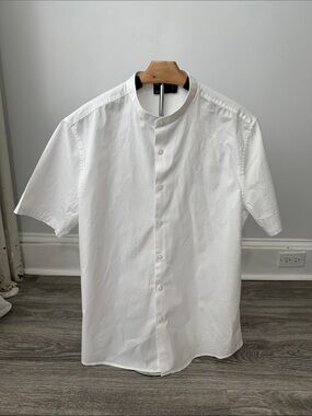 ASOS White Short-Sleeve Band Collar Button-Down Shirt